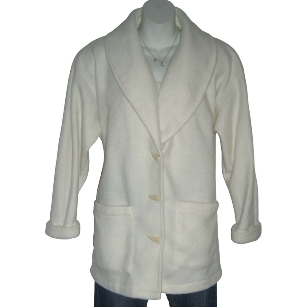 Vintage 80's Coco Blues Jacket Lightweight Shacket Ivory Fleece Soft Cardigan M